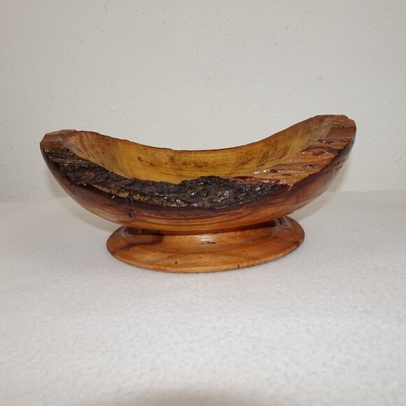 Live Edge Wood Bowl Footed Oval Hand Crafted Decor Fruit Candy 11" x 9" x 4.5" - Picture 2 of 14